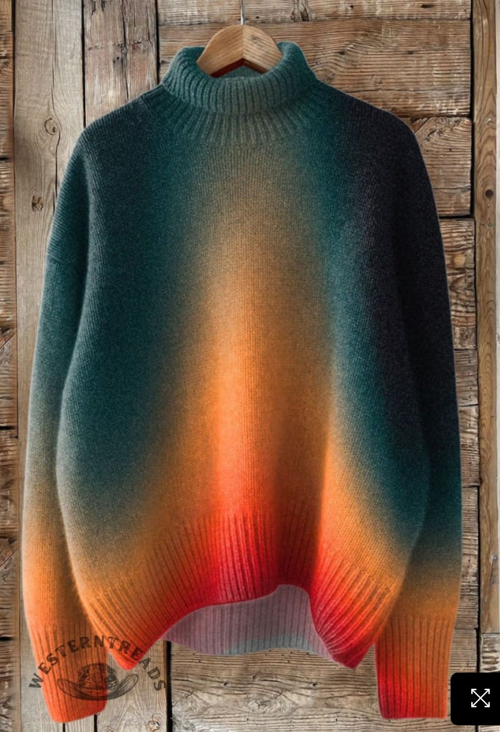 Vintage Print Knit Turtleneck Pullover Sweater
