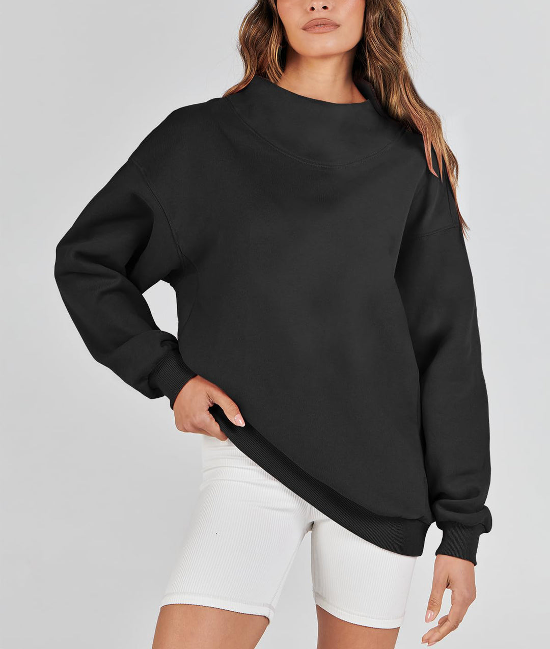 Women's Slit Mock Neck Oversized Sweatshirt