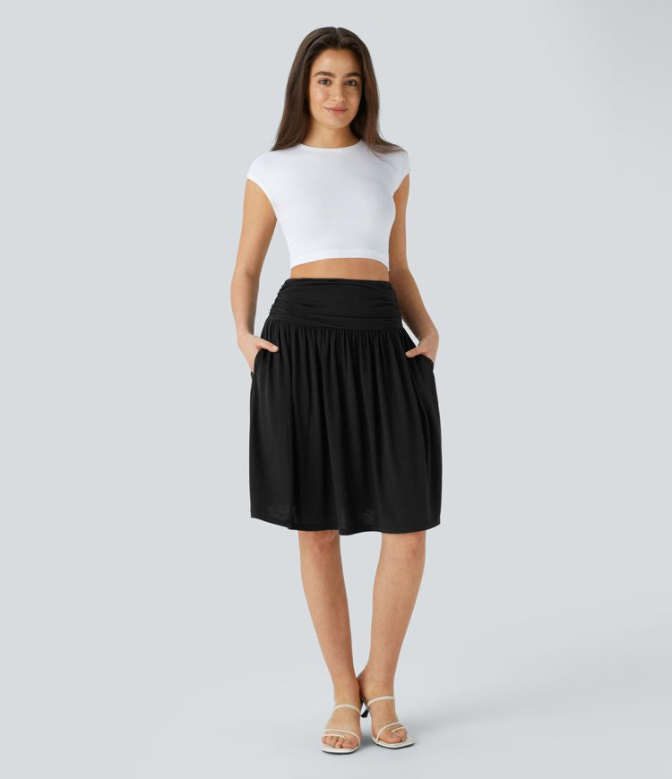 Resort Flow Skirt™ -High Waisted with Ruched Side Pockets.