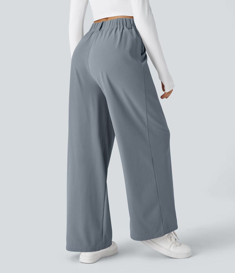 High Waisted Stretch Pants™ - Waffle Texture and Wide Legs