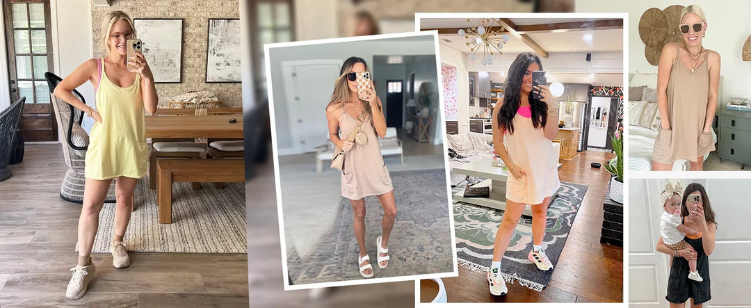 Womens Athletic Sleeveless Mini Dress with Built-in Shorts V Neck Spaghetti Strap Short Tennis Dress with Pockets