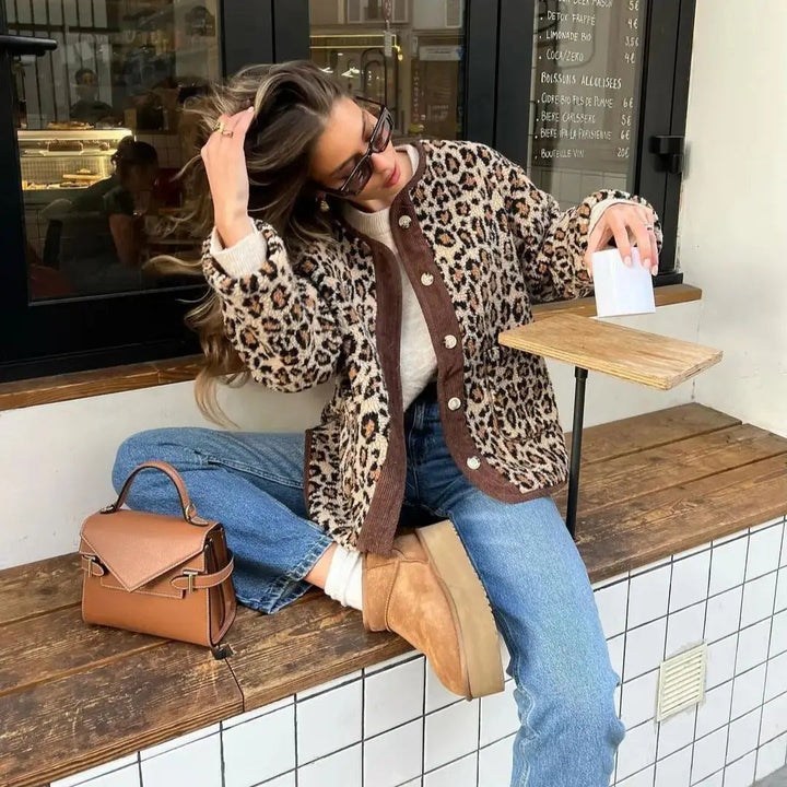 Bramley Women Leopard Print Wool Winter Jacket with Pockets