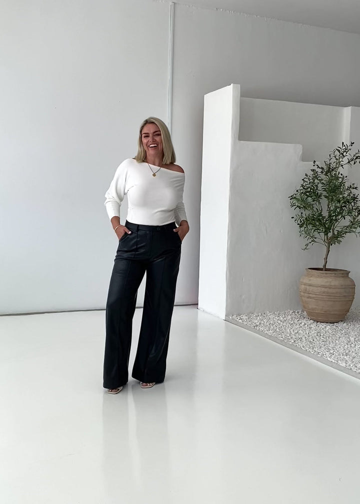 Karley PU Wide Leg Pants - Black