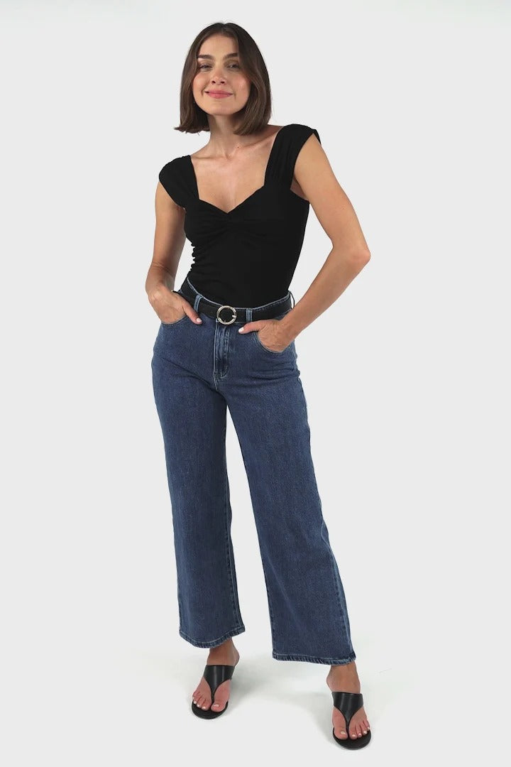 Harlan Jeans - High Waisted Wide Leg Jeans in Dark Denim