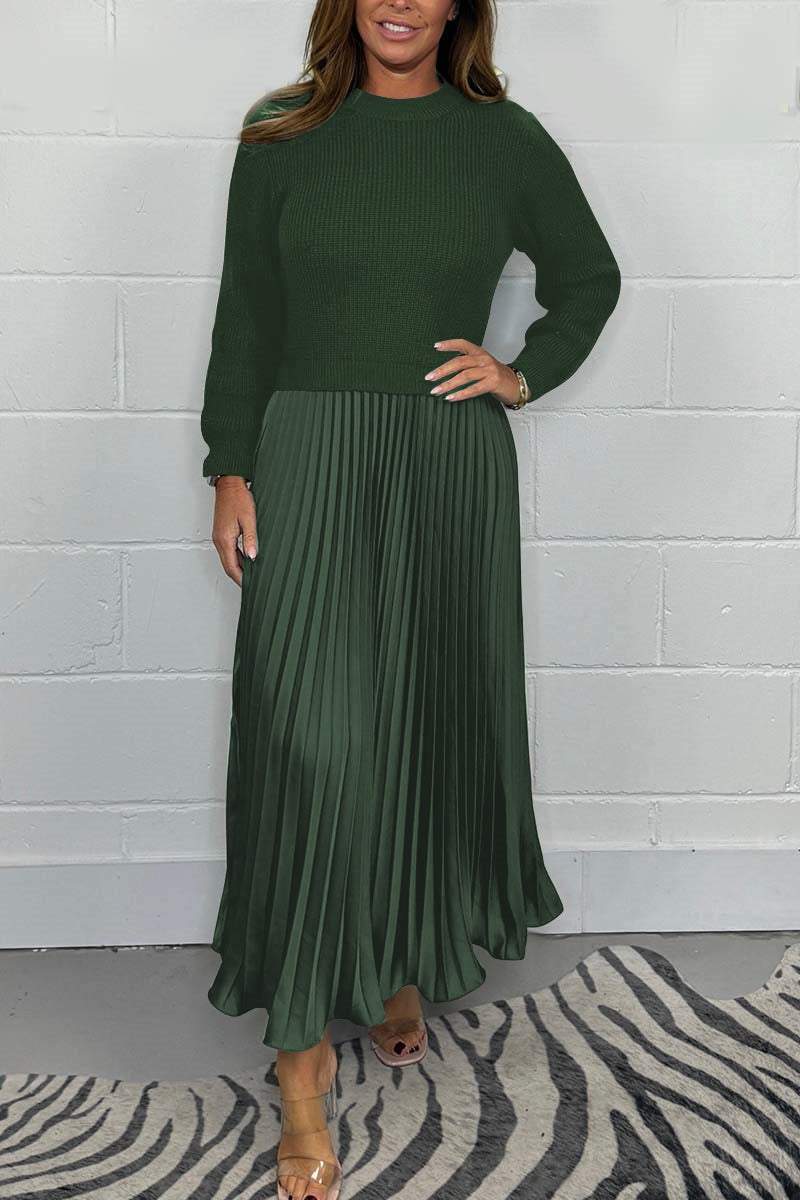 Women's solid Long Sleeve Jumper & Pleated Bottom Dress