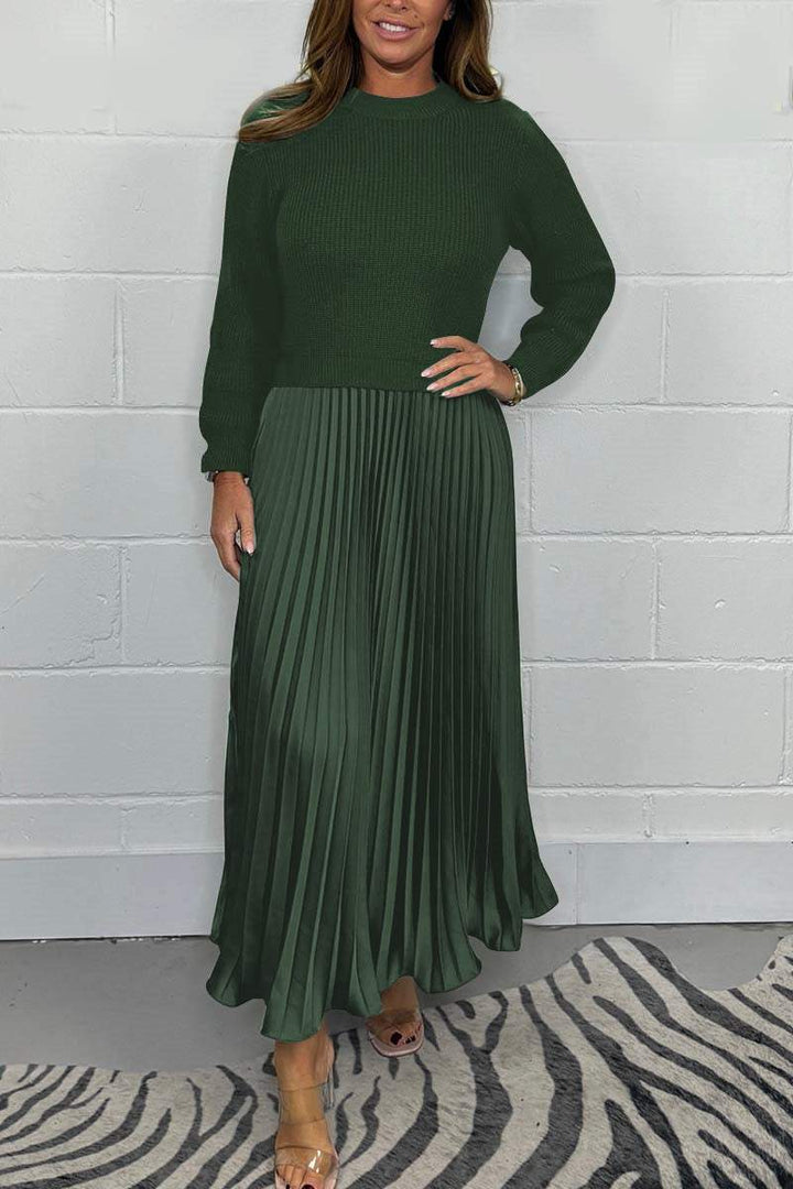 Women's solid Long Sleeve Jumper & Pleated Bottom Dress