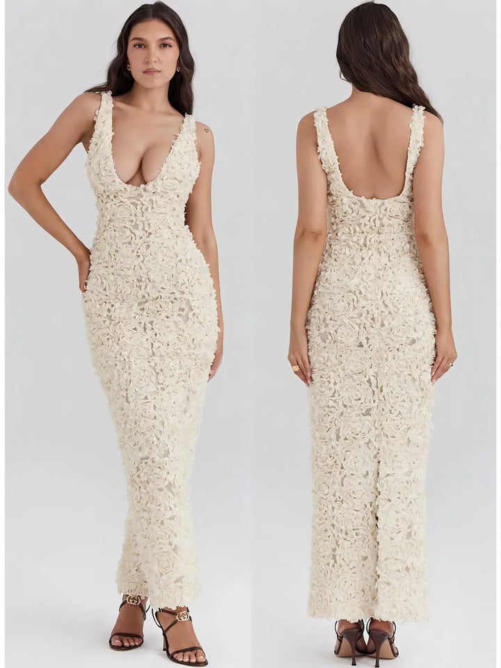 Three-dimensional Flowers Sexy High-Waisted Slimming Dress