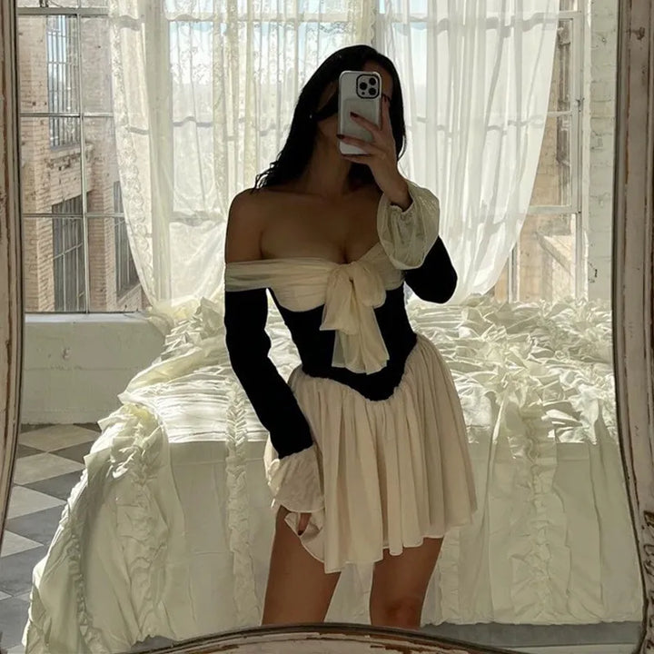 one-line neck tunic off-the-shoulder dress