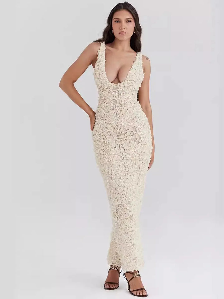 Three-dimensional Flowers Sexy High-Waisted Slimming Dress