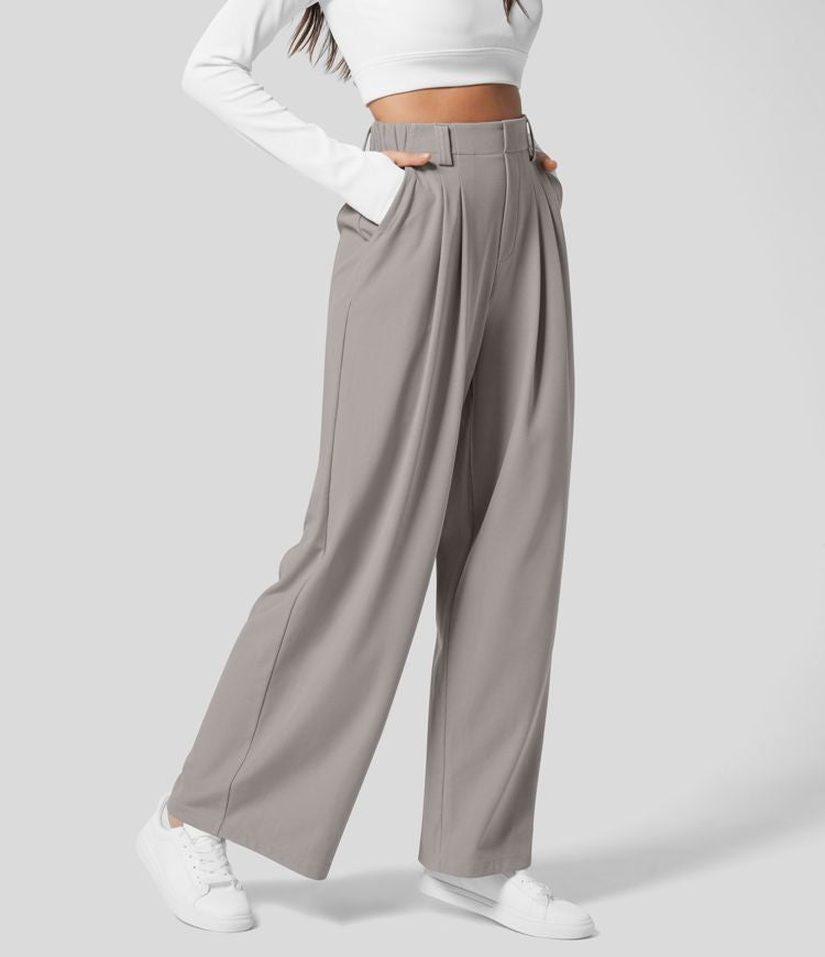 Halara Flex™ Dehnbare Stoffhose mit Hohem Bund, Waffelmuster, Seitentaschen und Weitem Bein