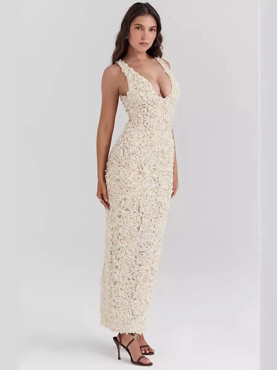 Three-dimensional Flowers Sexy High-Waisted Slimming Dress