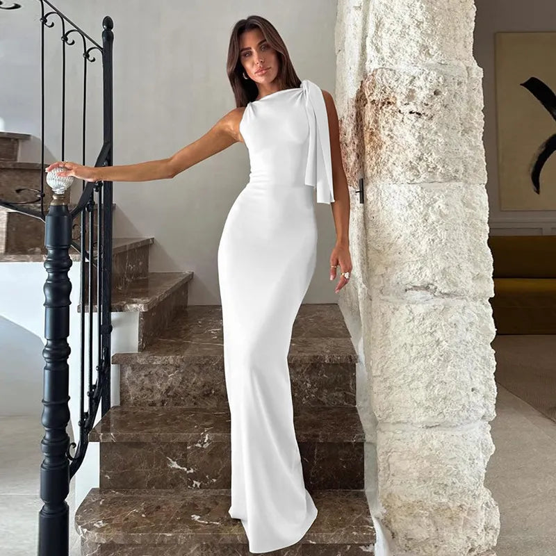 casual slanted shoulder comfortable slim sleeveless hip wrap dress