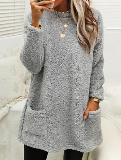 Pocket Crew Neck Casual Warm Long Sleeve T-shirt Dress
