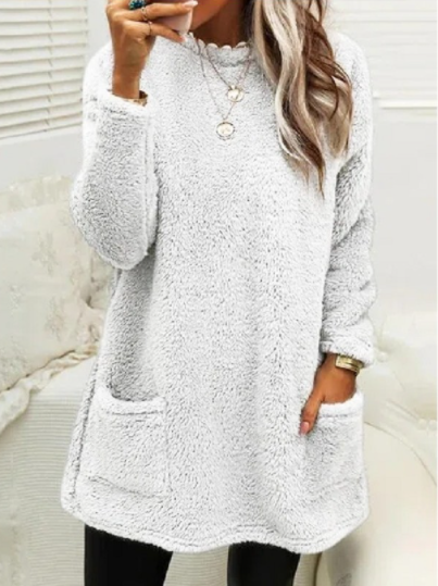 Pocket Crew Neck Casual Warm Long Sleeve T-shirt Dress
