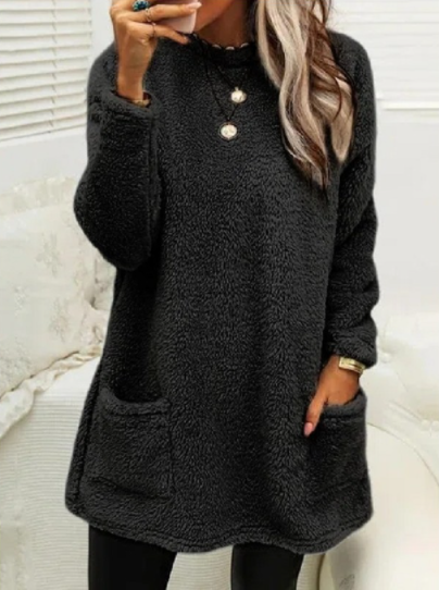 Pocket Crew Neck Casual Warm Long Sleeve T-shirt Dress