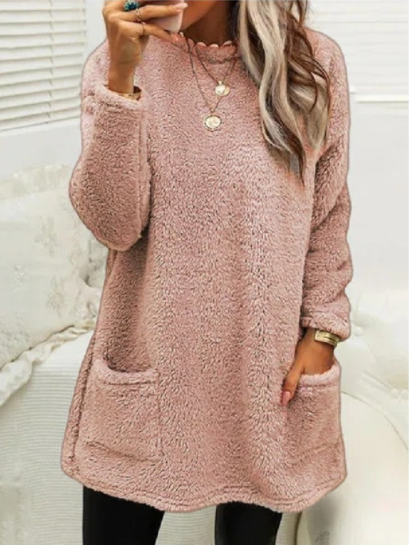 Pocket Crew Neck Casual Warm Long Sleeve T-shirt Dress