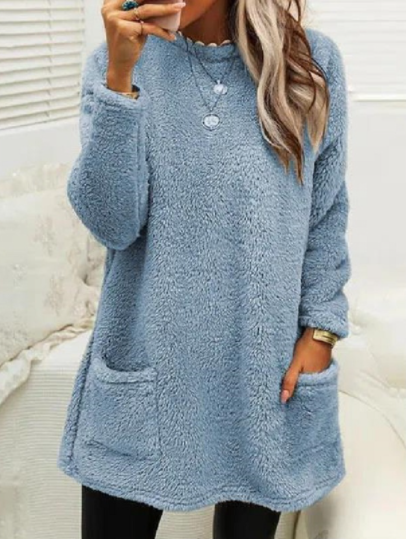 Pocket Crew Neck Casual Warm Long Sleeve T-shirt Dress