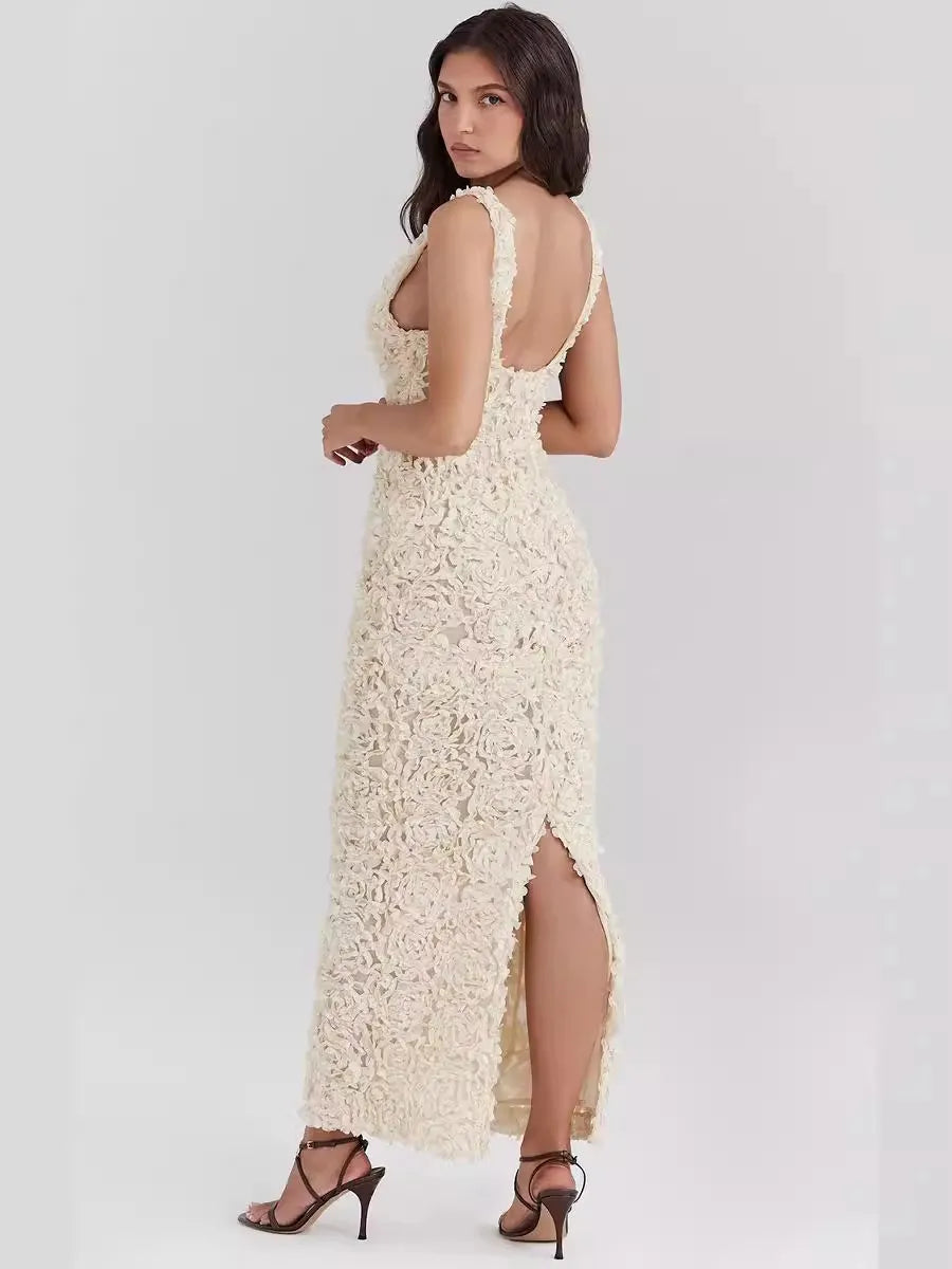 Three-dimensional Flowers Sexy High-Waisted Slimming Dress