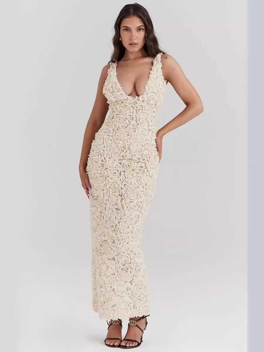 Three-dimensional Flowers Sexy High-Waisted Slimming Dress