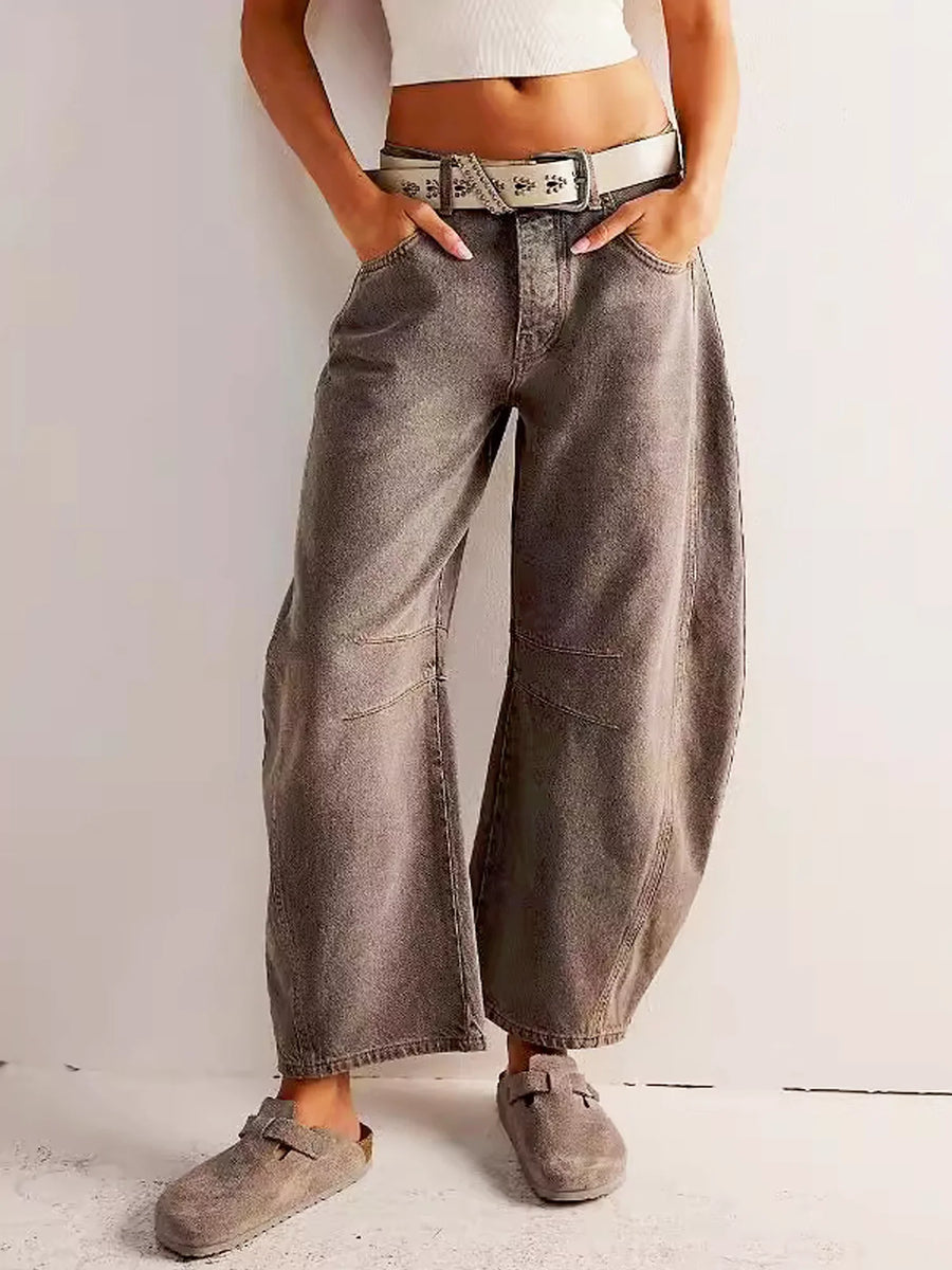 LEOPARD PRINT BARREL JEANS