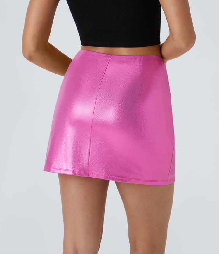 GentlyChic™ 2-in-1 Faux Leather Mini Skirt with High Waist and Slit Hem
