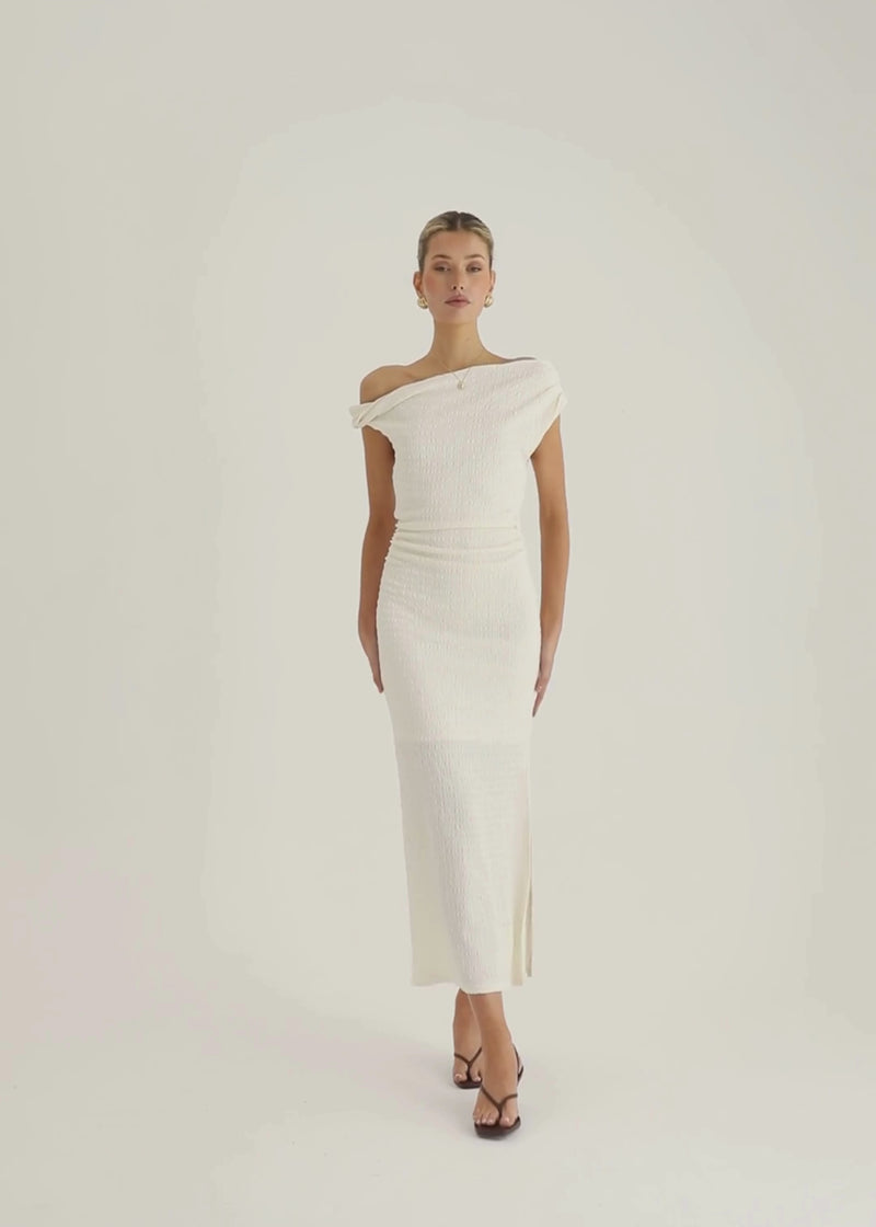 Archie One Shoulder Midi Dress - White