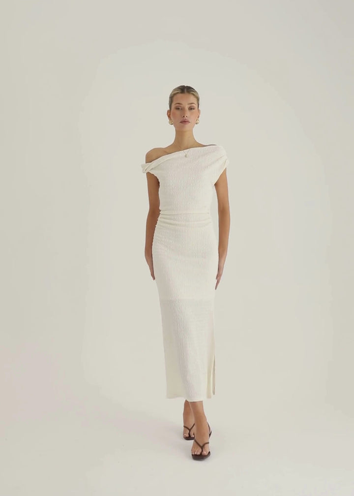 Archie One Shoulder Midi Dress - White