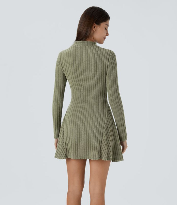 Casual Ribbed Mock Neck Mini Dress