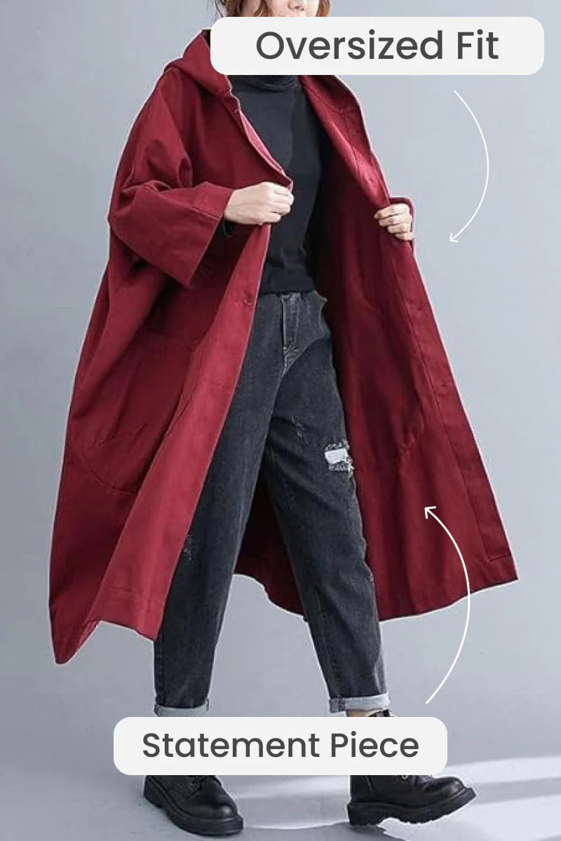 Burgundy One-Size for All Oversized Waterproof Wind Jacket
