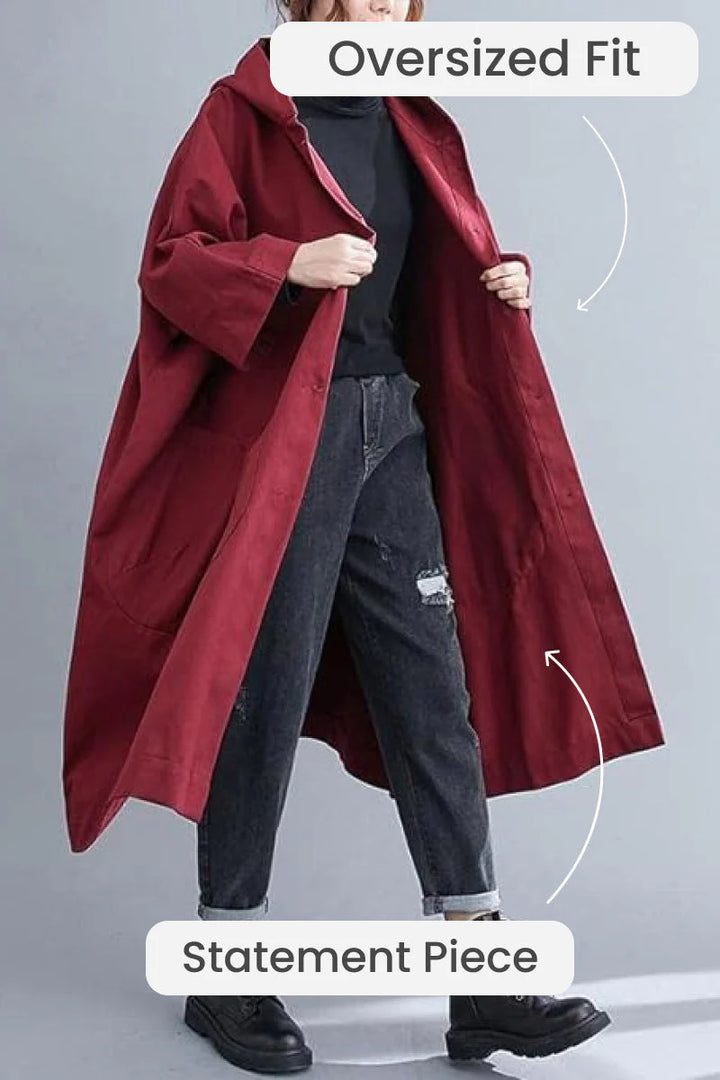 Burgundy One-Size for All Oversized Waterproof Wind Jacket