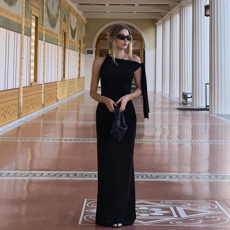 casual slanted shoulder comfortable slim sleeveless hip wrap dress