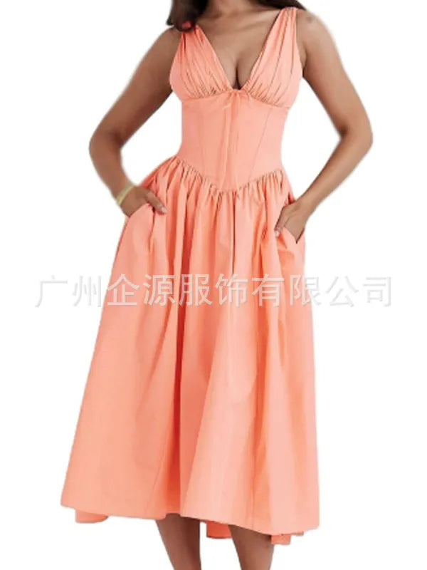 New V-Neck Slim Printed Dress