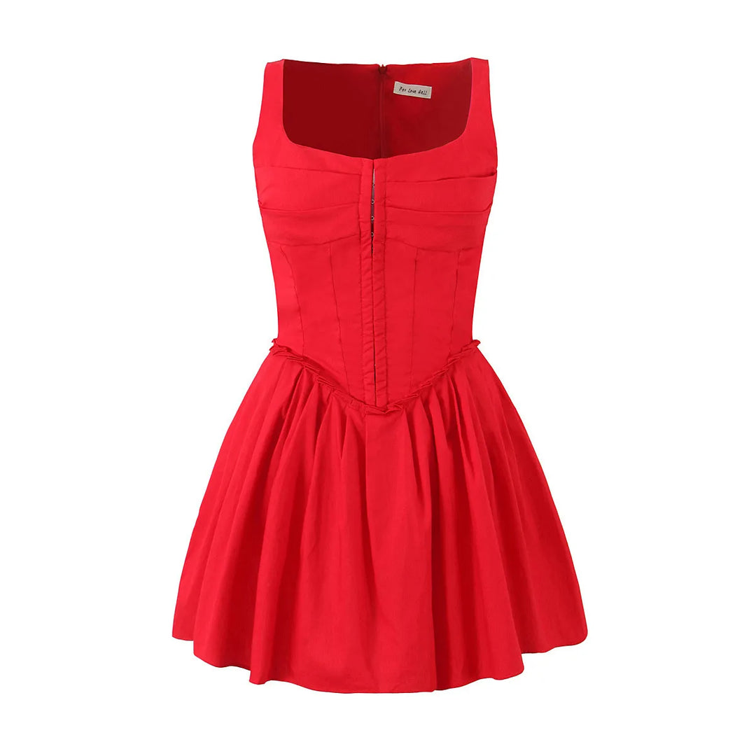 French vintage square neckline slimming waist slimming strapless dress