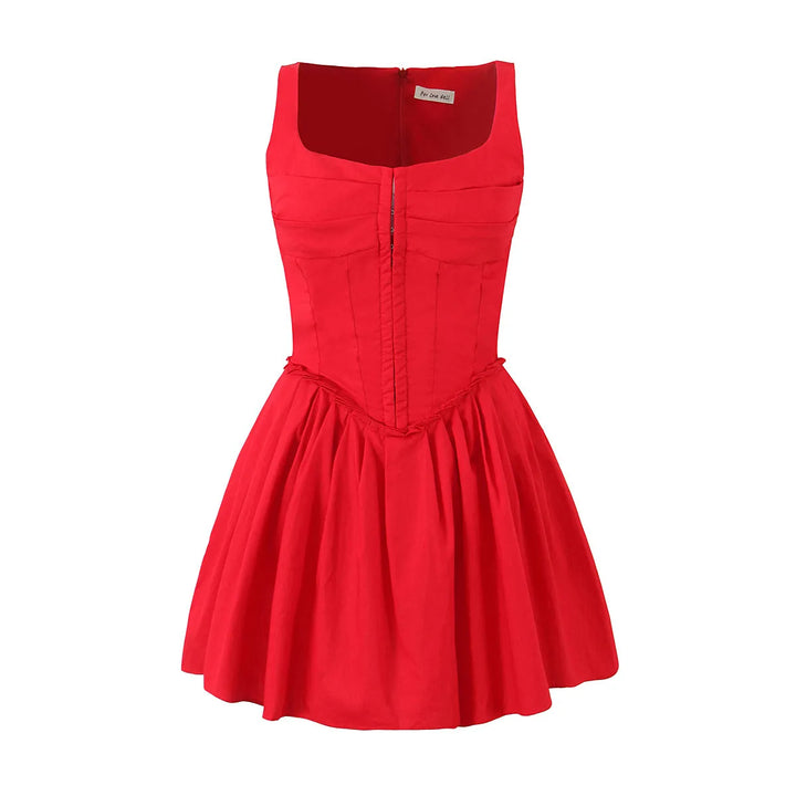 French vintage square neckline slimming waist slimming strapless dress