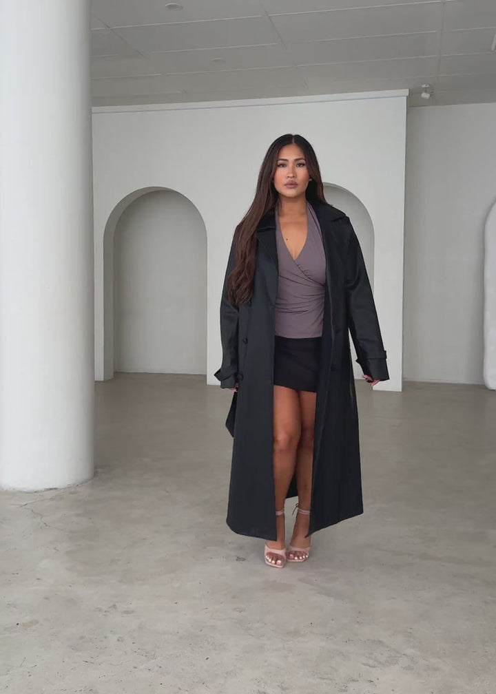 Chanti PU Trench Coat - Black