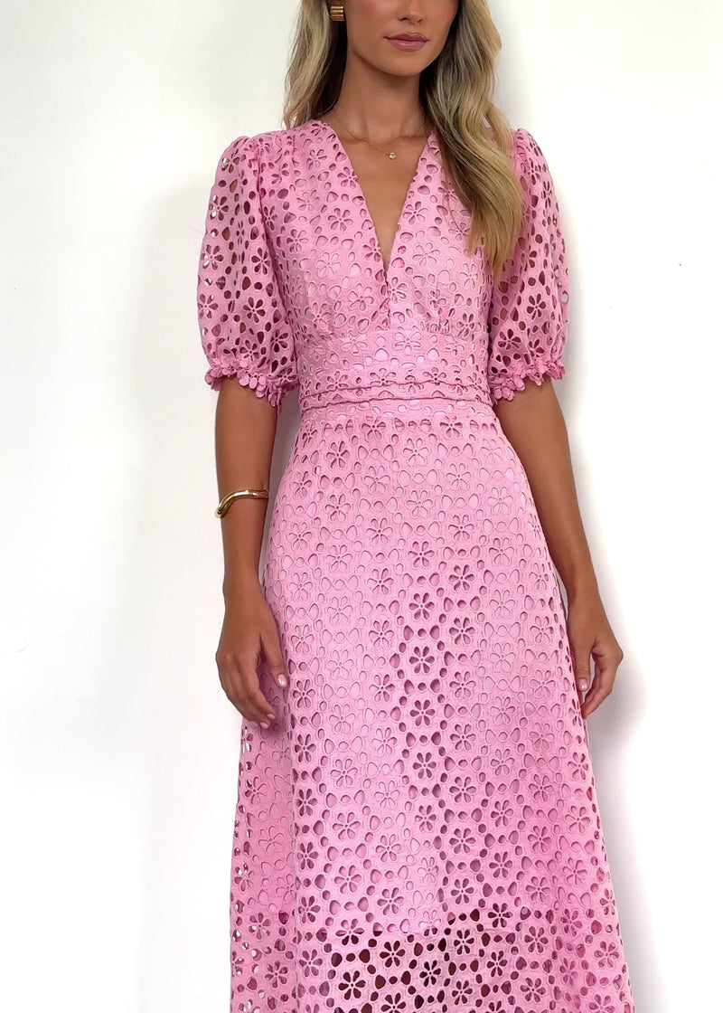 Jahra Lace Midi Dress - Baby Pink