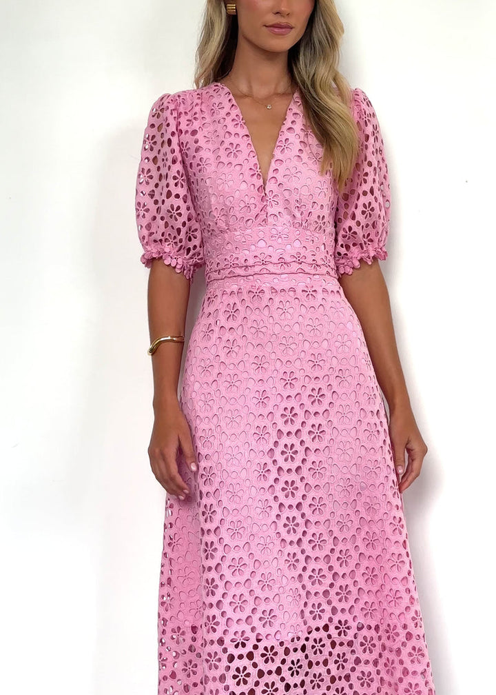 Jahra Lace Midi Dress - Baby Pink