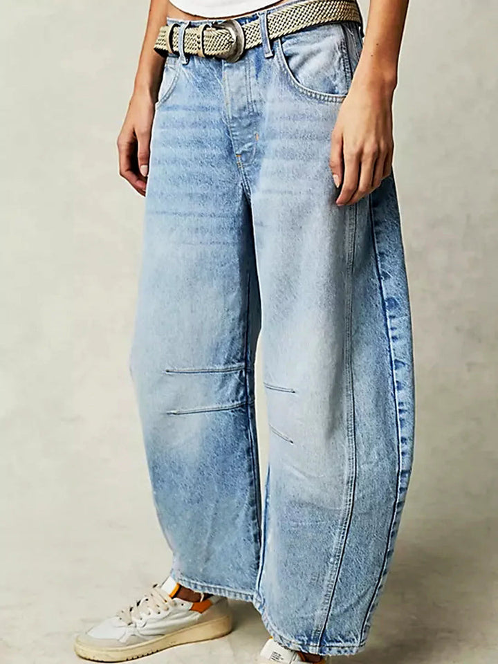 LEOPARD PRINT BARREL JEANS