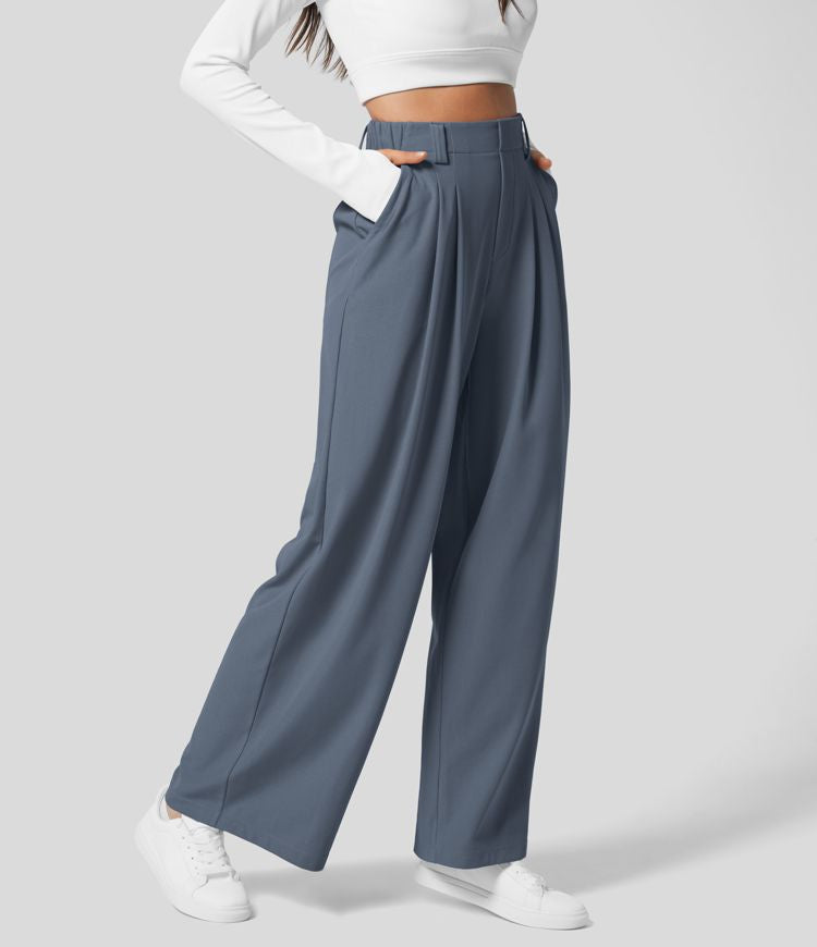 High Waisted Stretch Pants™ - Waffle Texture and Wide Legs