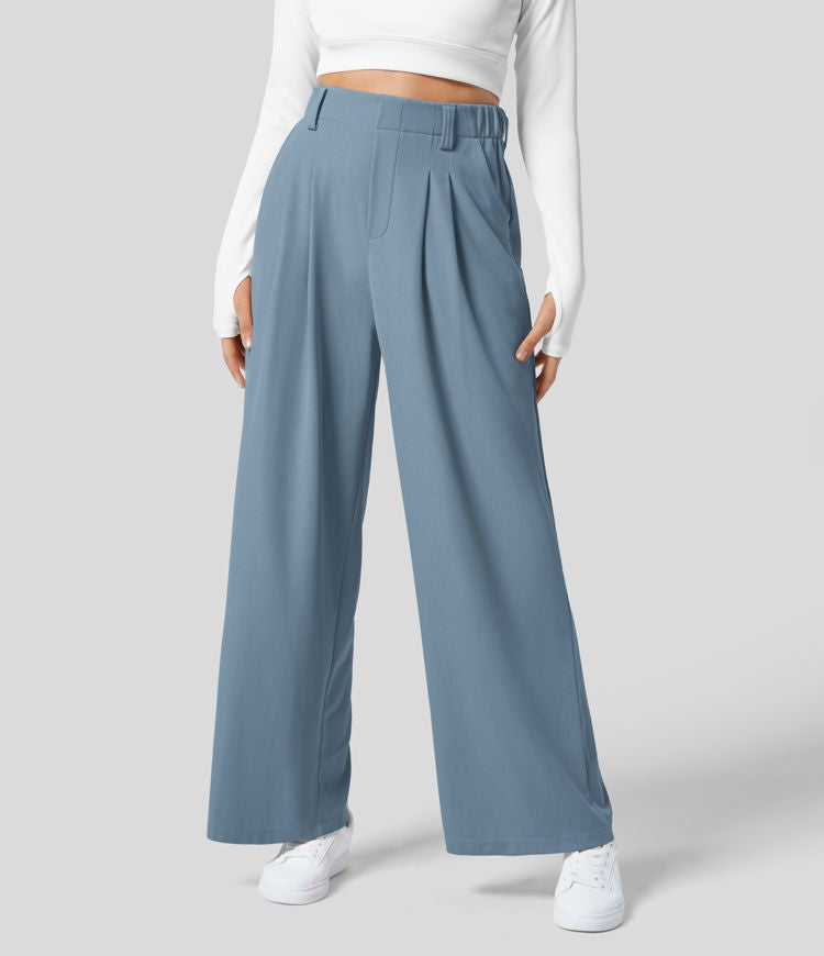 High Waisted Stretch Pants™ - Waffle Texture and Wide Legs