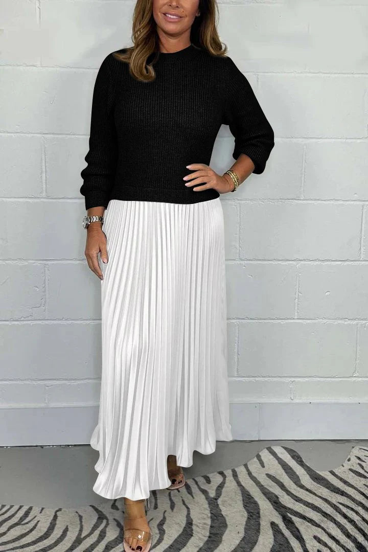 Women's solid Long Sleeve Jumper & Pleated Bottom Dress