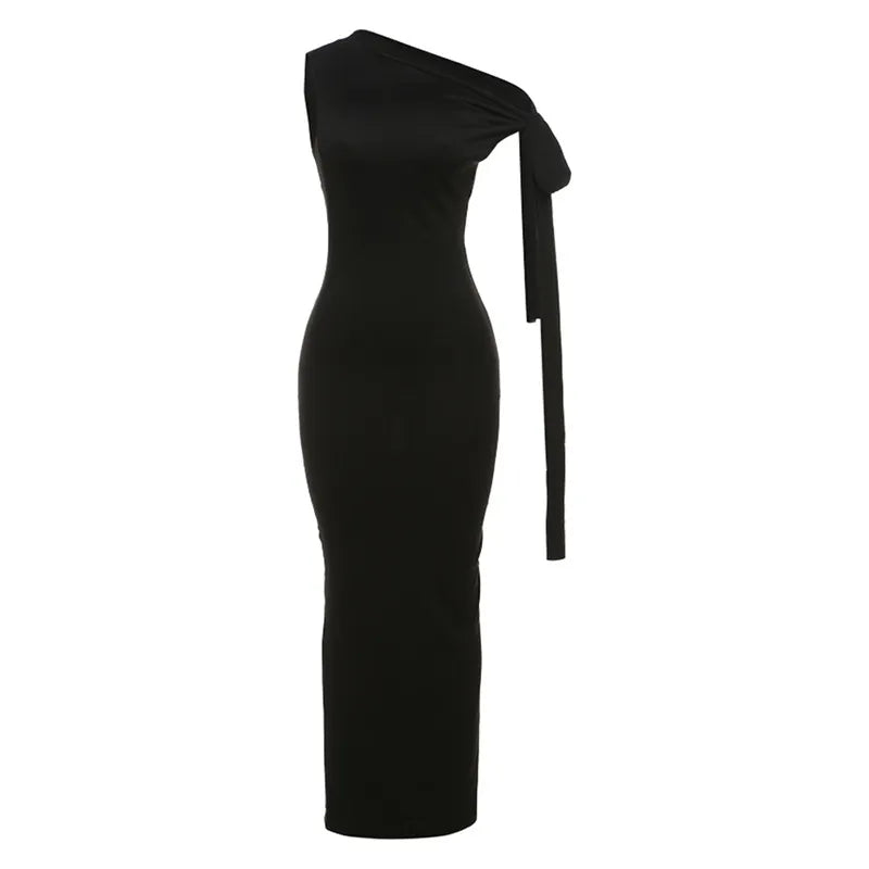 casual slanted shoulder comfortable slim sleeveless hip wrap dress