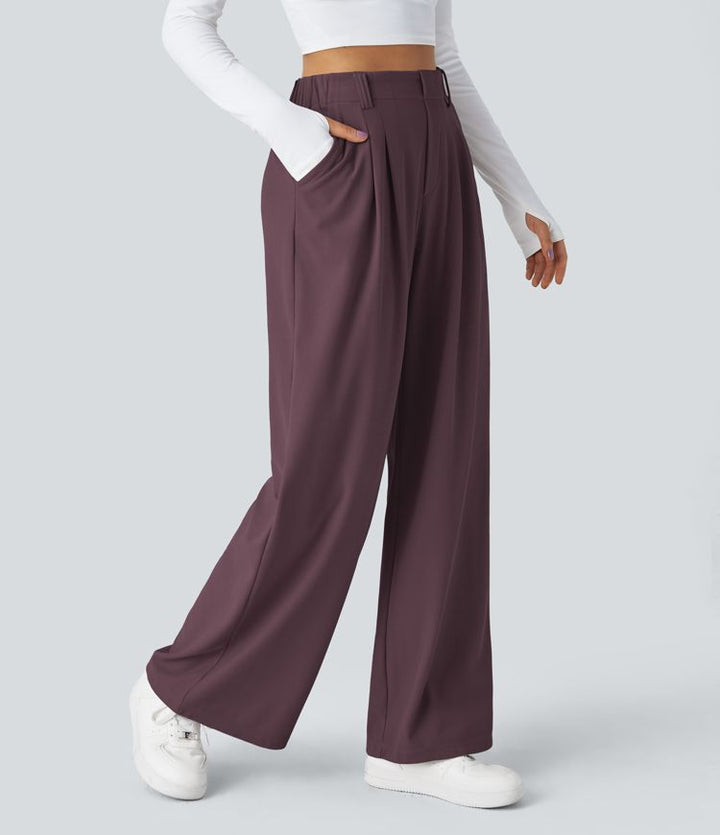 High Waisted Stretch Pants™ - Waffle Texture and Wide Legs