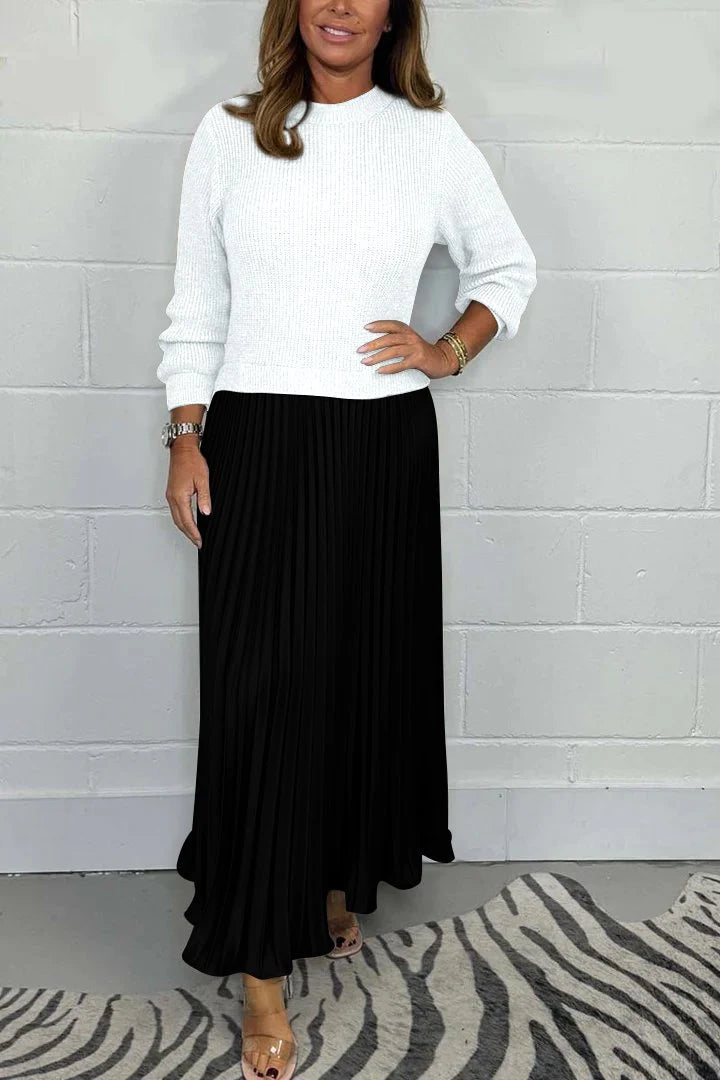 Women's solid Long Sleeve Jumper & Pleated Bottom Dress