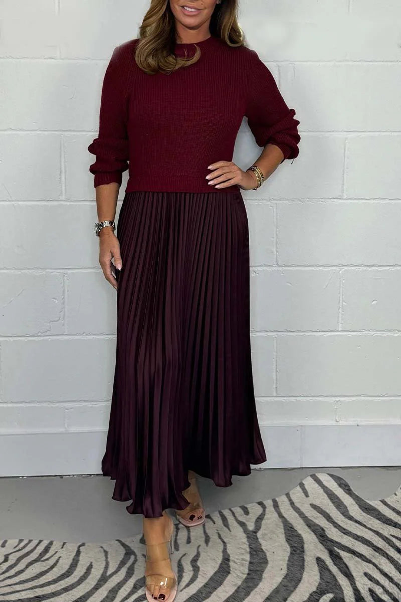 Women's solid Long Sleeve Jumper & Pleated Bottom Dress