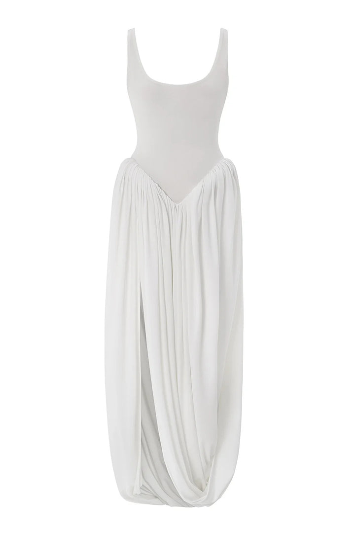 Aurora Scoop Neck Asymmetrical Hem Maxi Dress