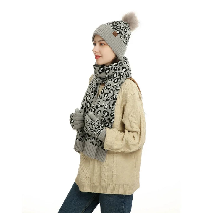 3-piece Women's Crochet Bobble Beanie, Scarf, and Touchscreen Mittens Winter Set