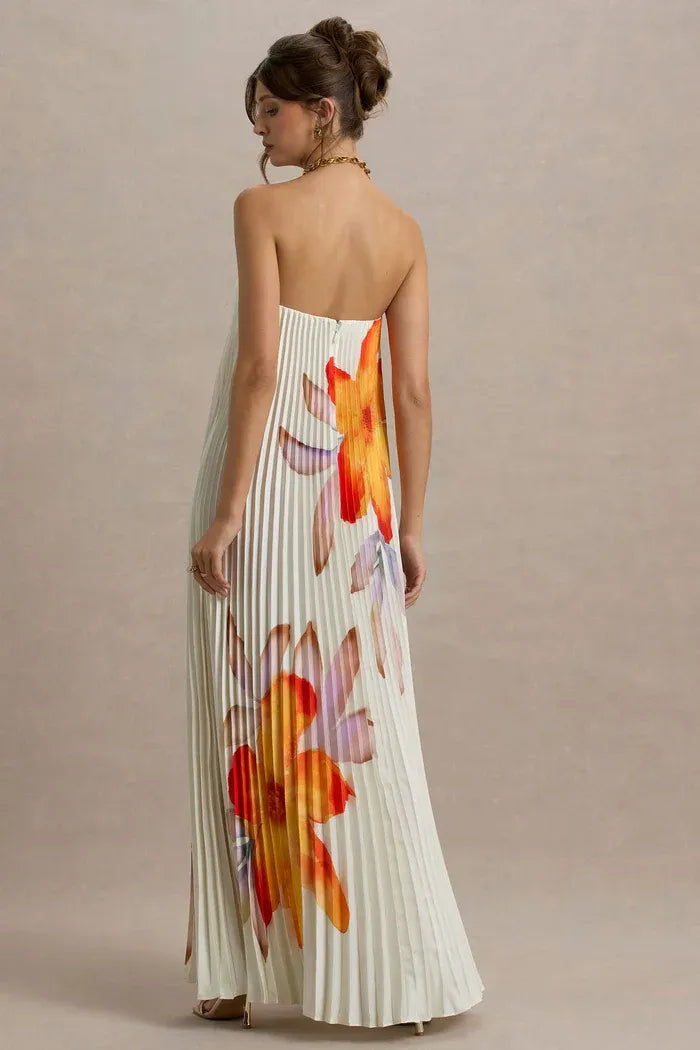 ORANGE FLOWER SWEETHEART MAXI DRESS