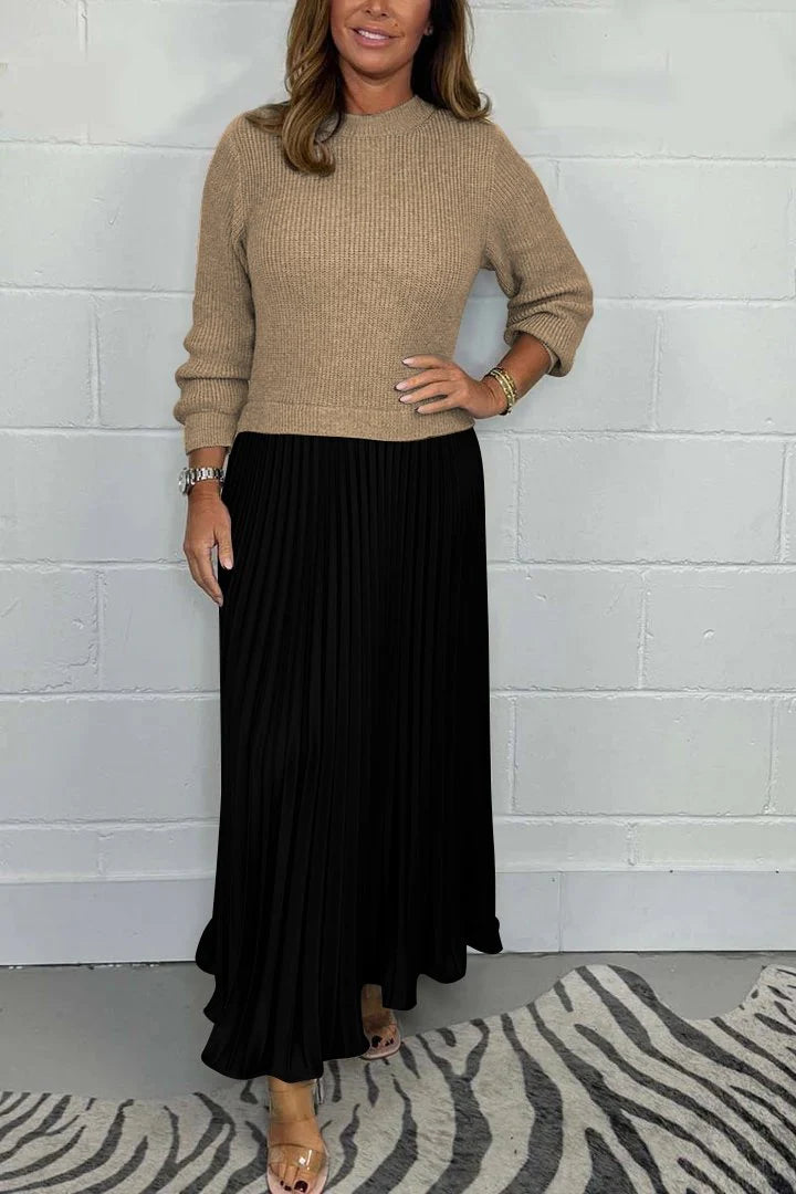 Women's solid Long Sleeve Jumper & Pleated Bottom Dress