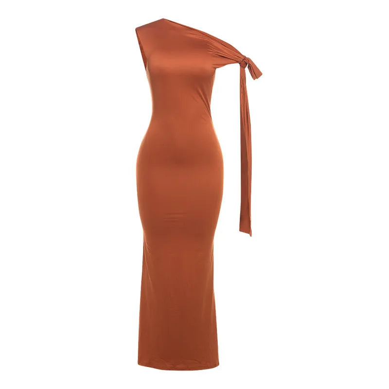 casual slanted shoulder comfortable slim sleeveless hip wrap dress